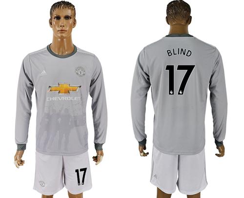 Manchester United #17 Blind Sec Away Long Sleeves Soccer Club Jersey - Click Image to Close